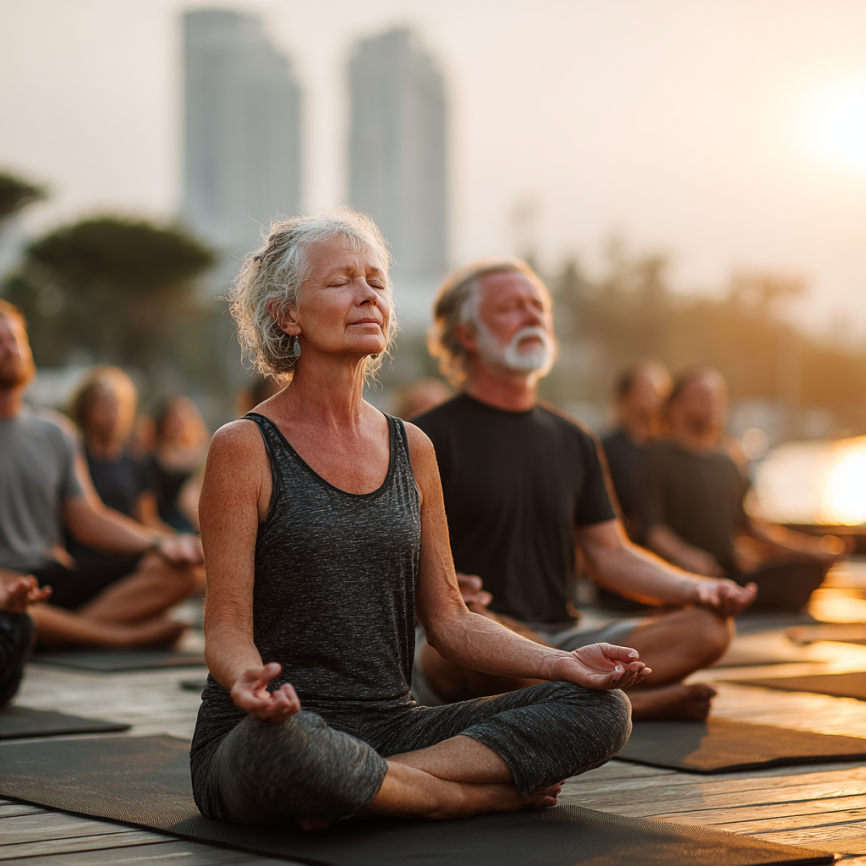 Чоловік поважного віку займається йогою